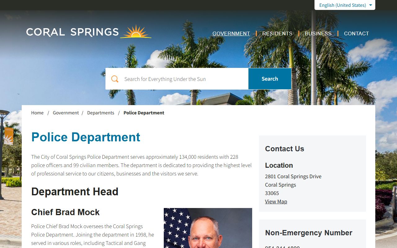 Coral Springs Police Department website for 24 hour booking info