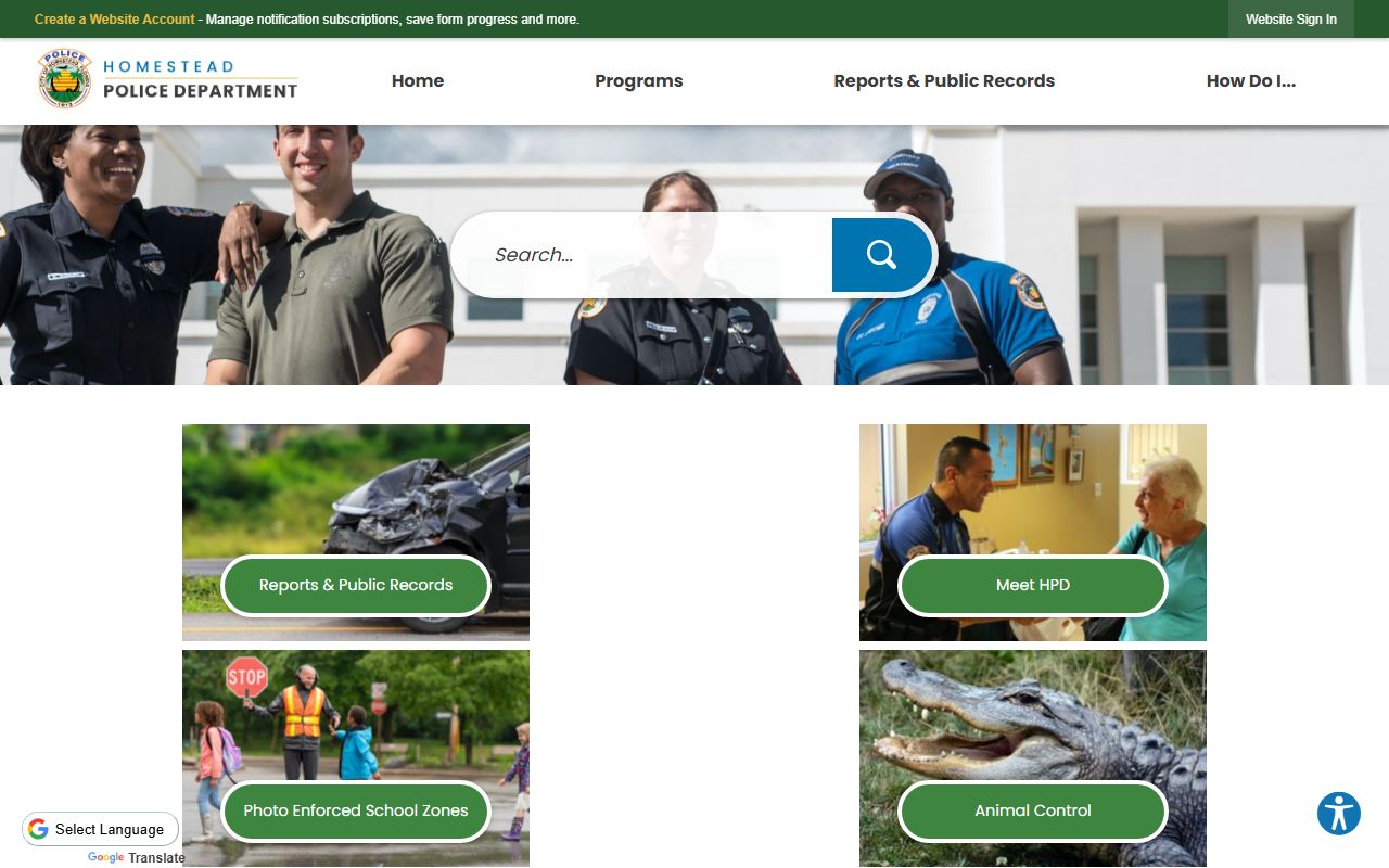 Homestead Police Department website for Homestead 24 hour booking records