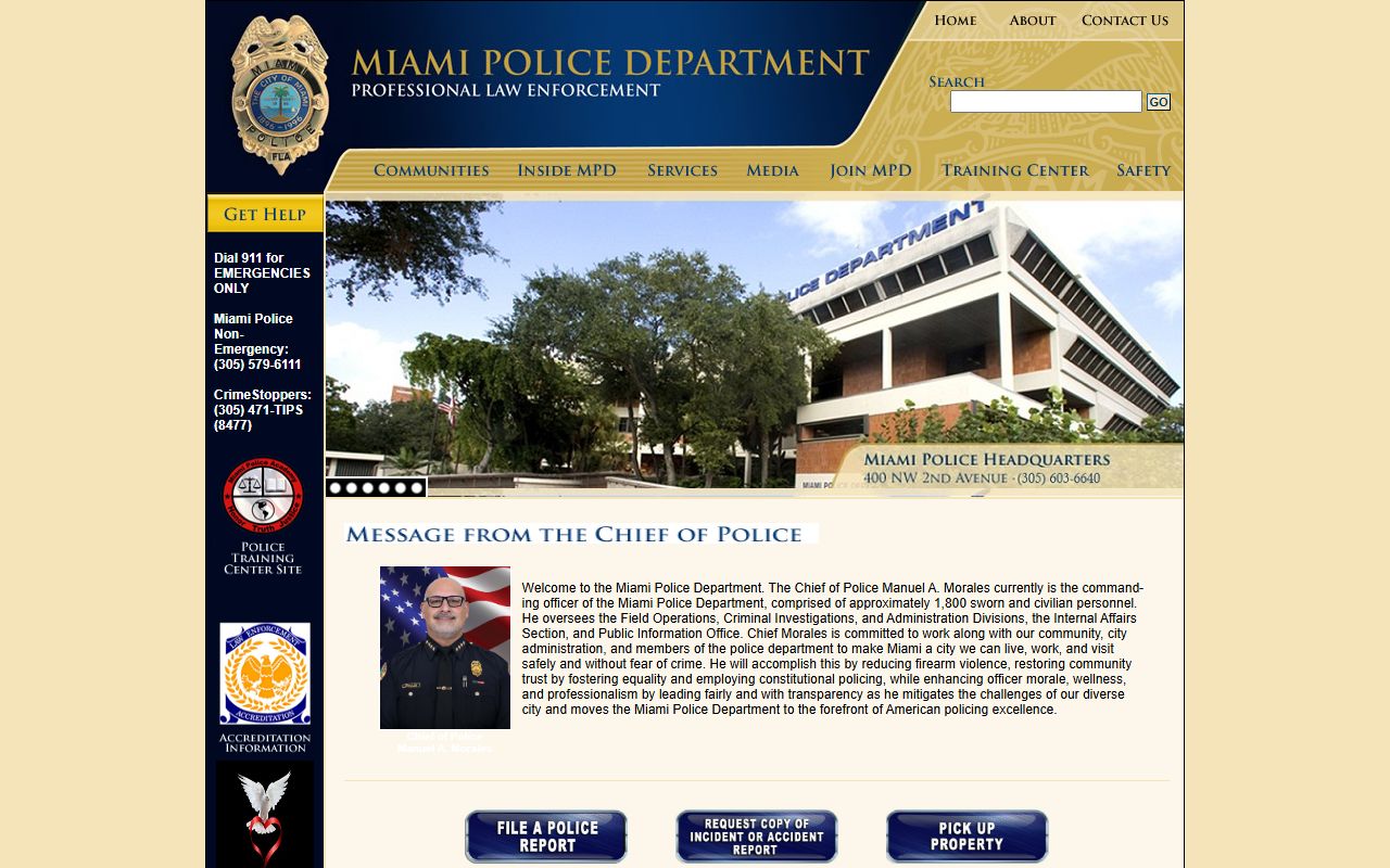 Miami Police Department website for Miami 24 hour booking information