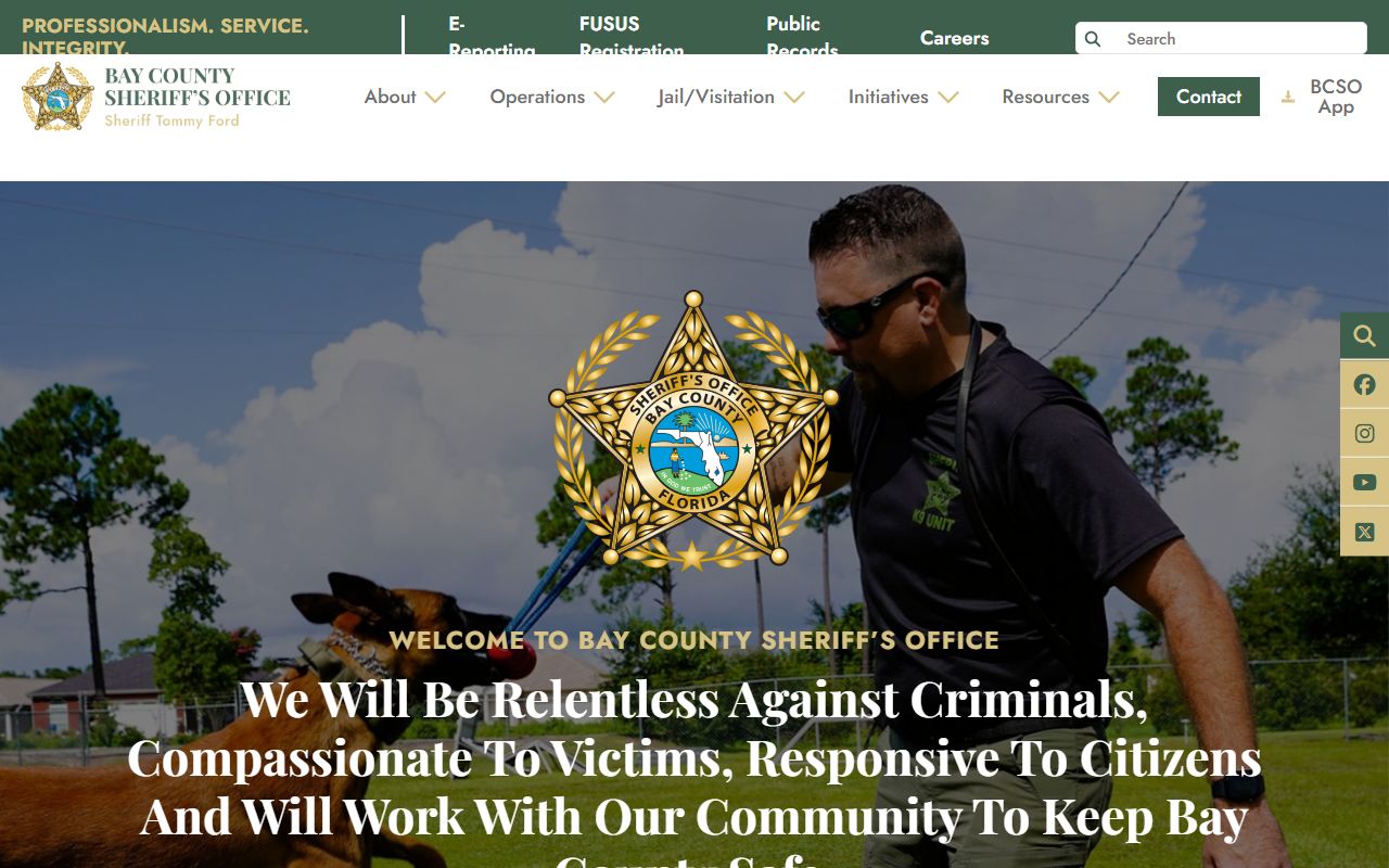 Bay County Sheriff's Office website for 24 hour booking lookups