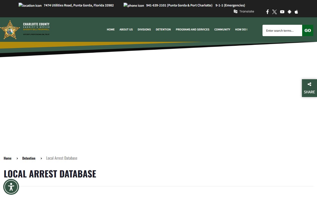 Charlotte County Sheriff local arrest database showing 24 hour booking records