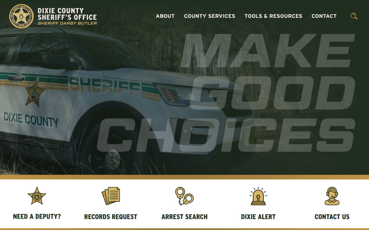 Dixie County Sheriff's Office website for booking and inmate lookups