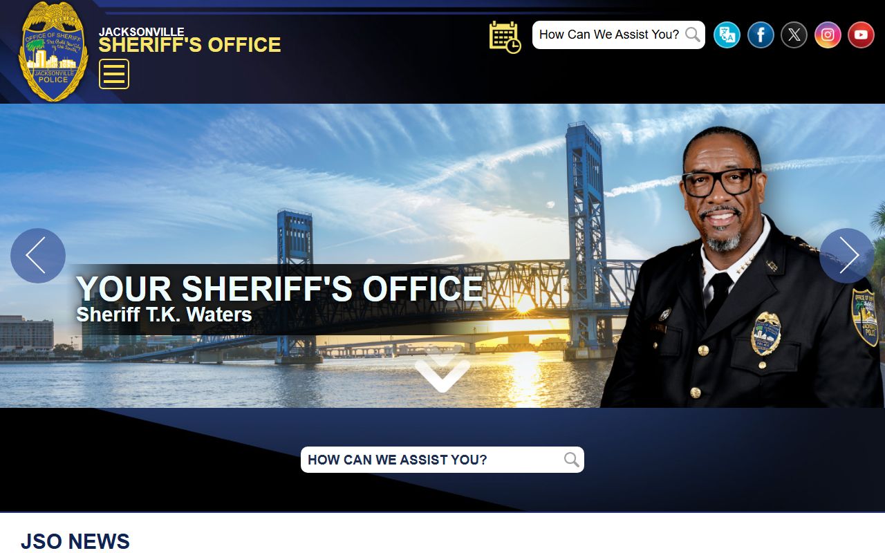 Jacksonville Sheriff's Office website for Duval County 24 hour booking