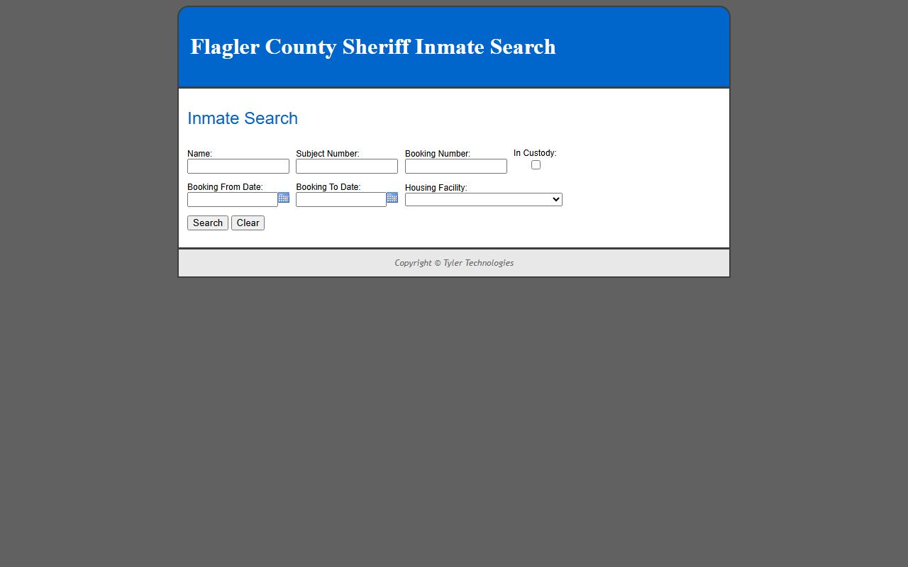 Flagler County inmate inquiry results showing 24 hour booking data