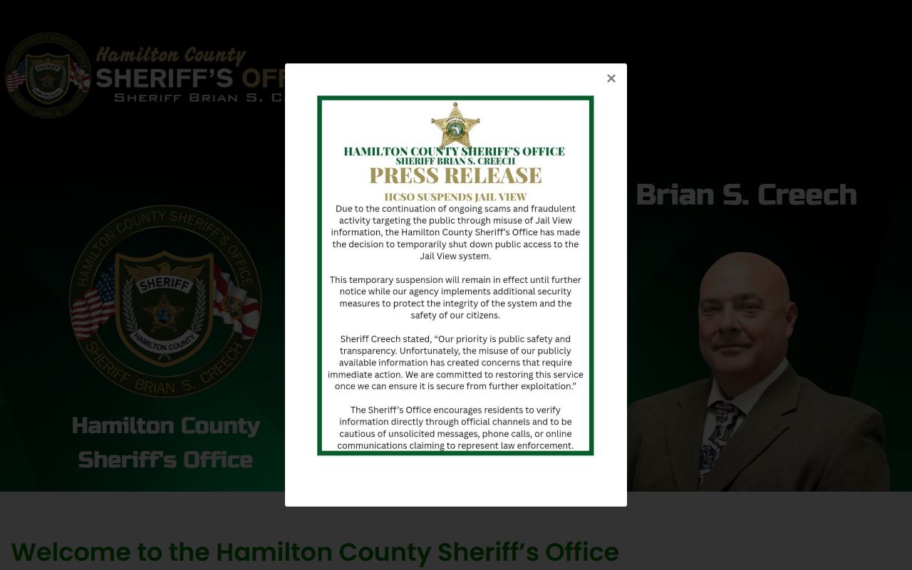 Hamilton County Sheriff's Office website for booking and inmate searches