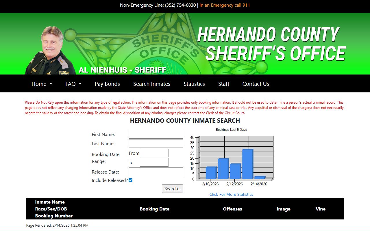 Hernando County Sheriff jail search portal for 24 hour booking records