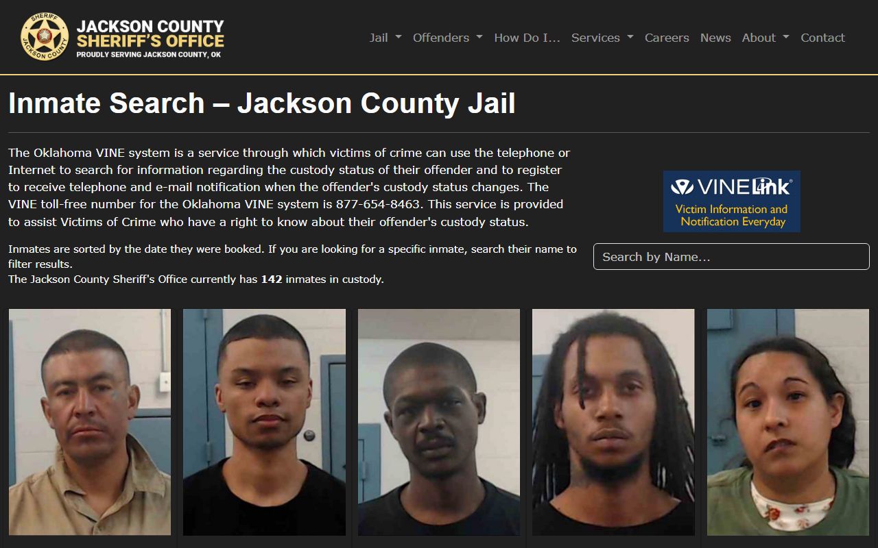Jackson County Sheriff inmate search portal showing 24 hour booking data