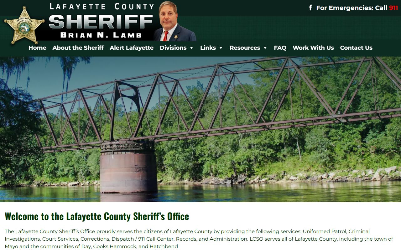 Lafayette County Sheriff's Office website for 24 hour booking information