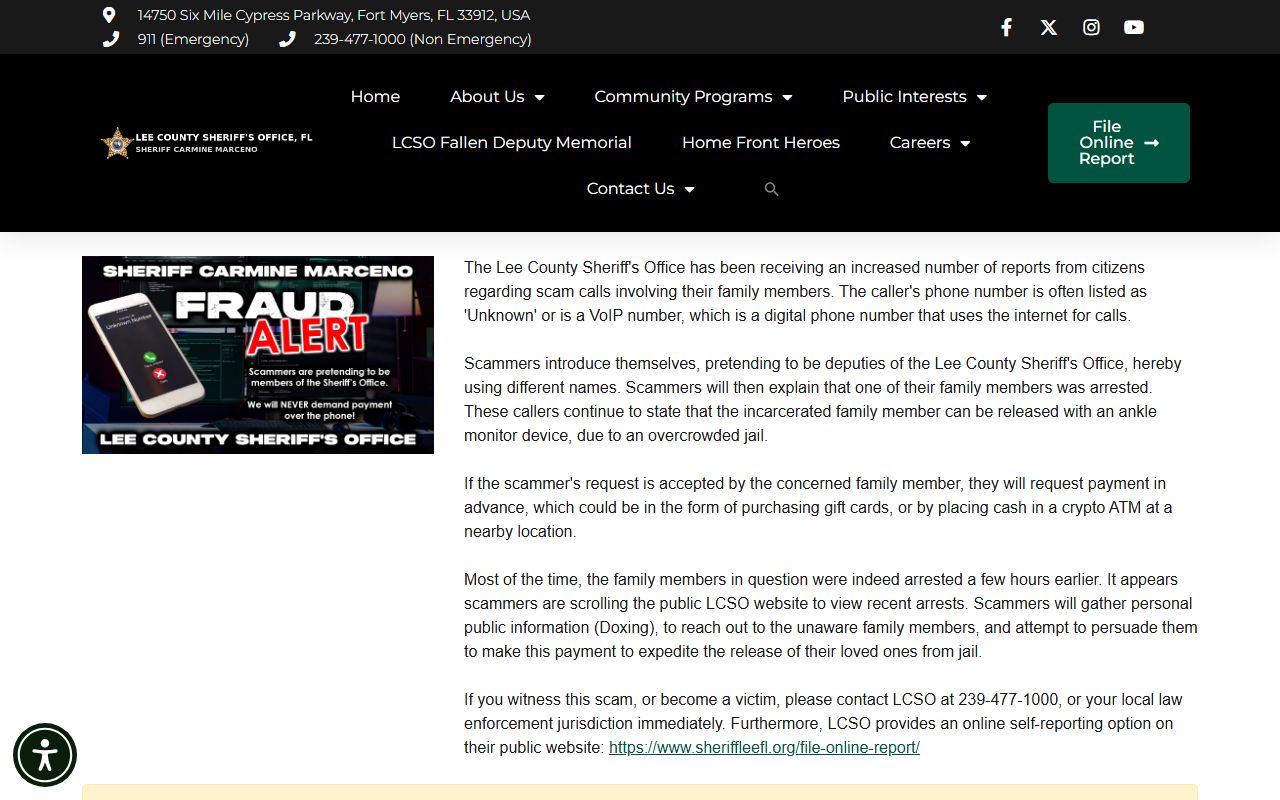 Lee County Sheriff's Office booking search portal for 24 hour booking records