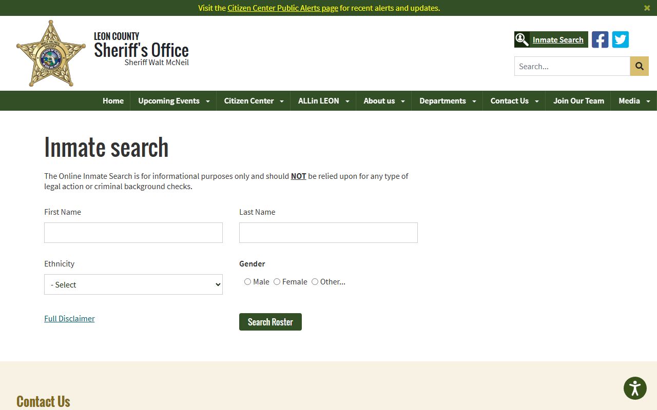 Leon County Sheriff's Office inmate search portal for 24 hour booking records