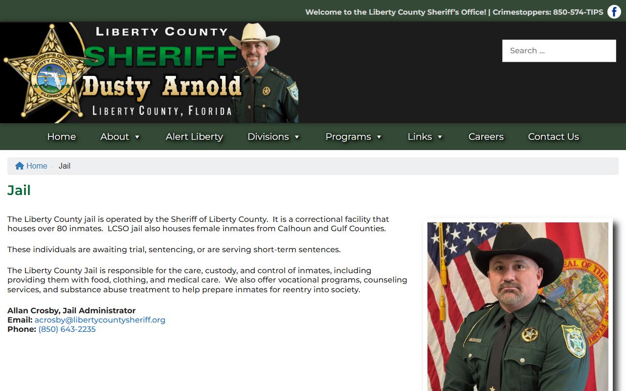 Liberty County Sheriff's Office jail information page