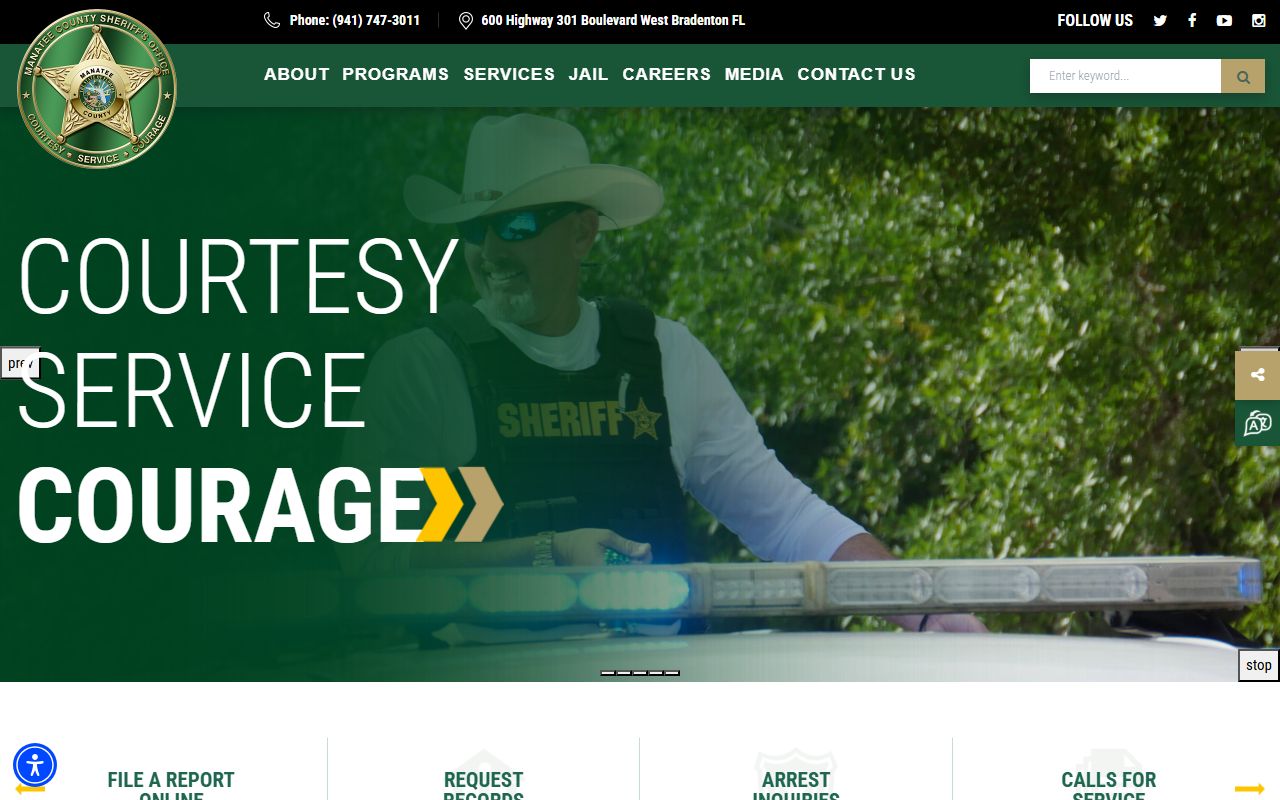 Manatee County Sheriff's Office arrest search page for 24 hour booking records