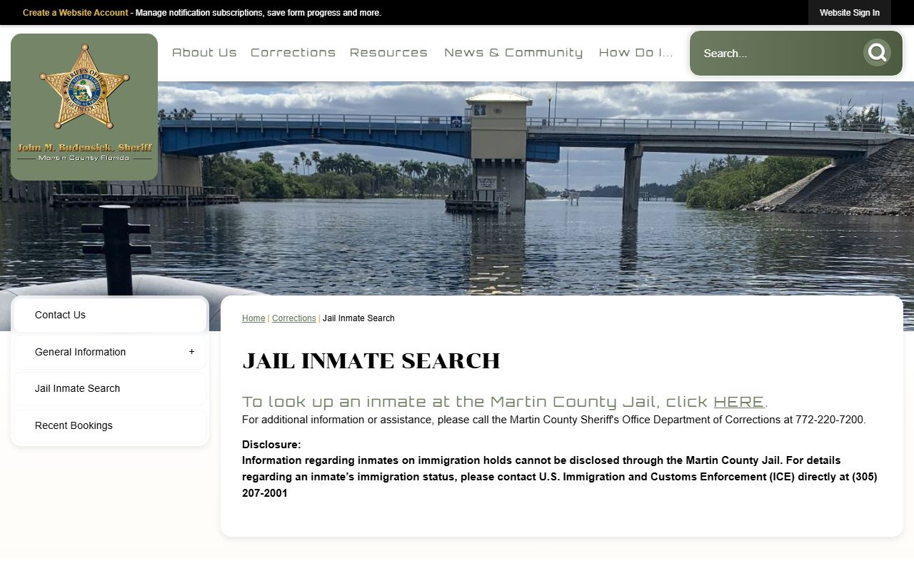 Martin County Sheriff inmate search portal for booking records