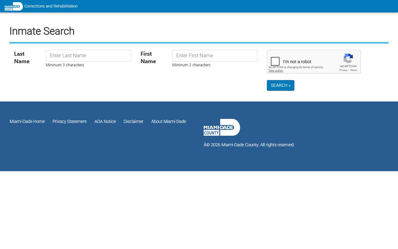Miami-Dade County inmate search results showing 24 hour booking records