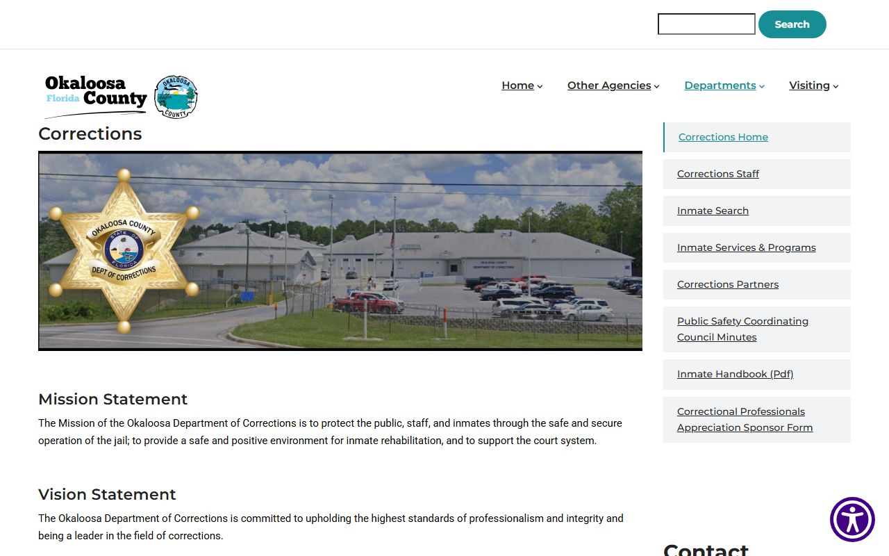 Okaloosa County Department of Corrections website for booking records