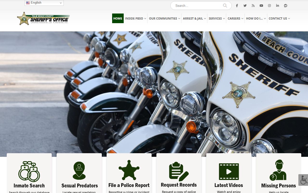 Palm Beach County Sheriff's Office website for 24 hour booking searches