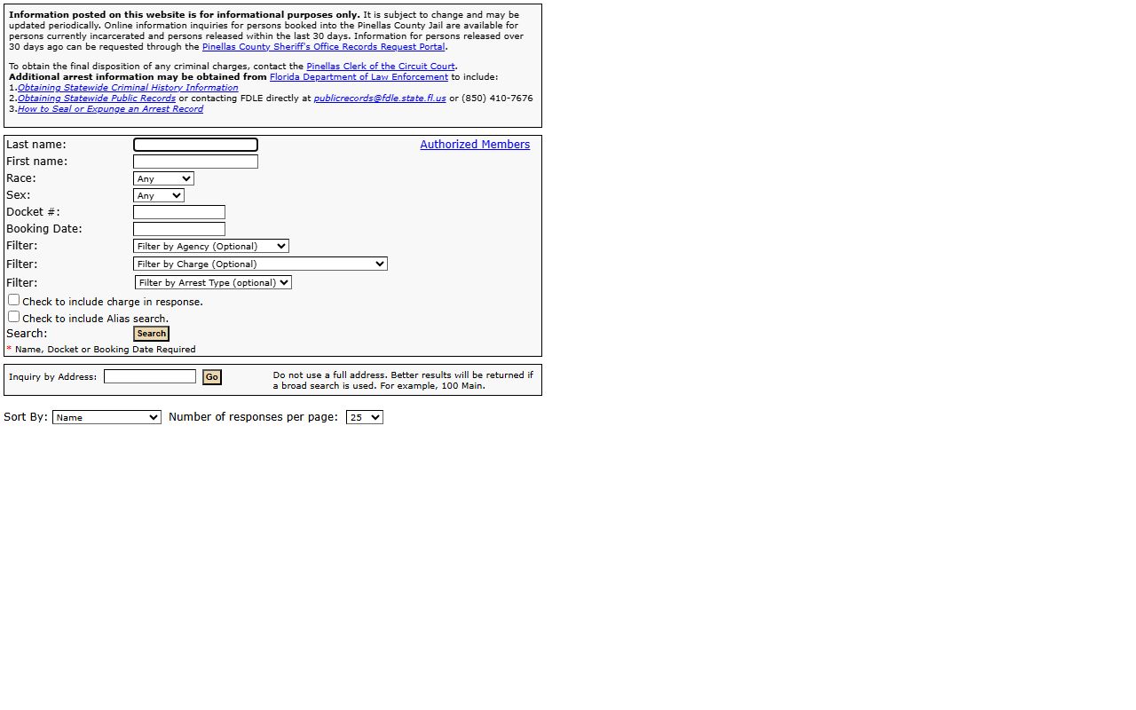 Pinellas County Sheriff inmate booking search portal