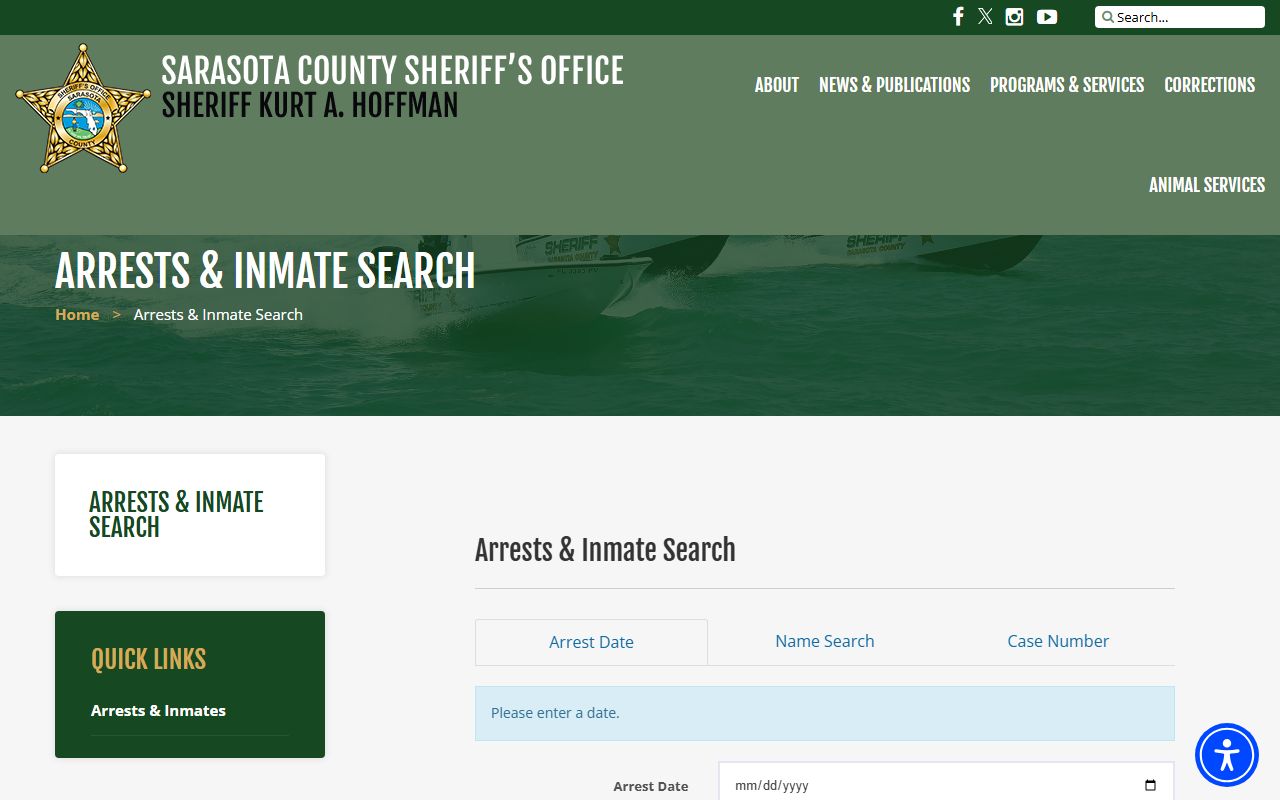 Sarasota County Sheriff arrest reports page showing booking entries
