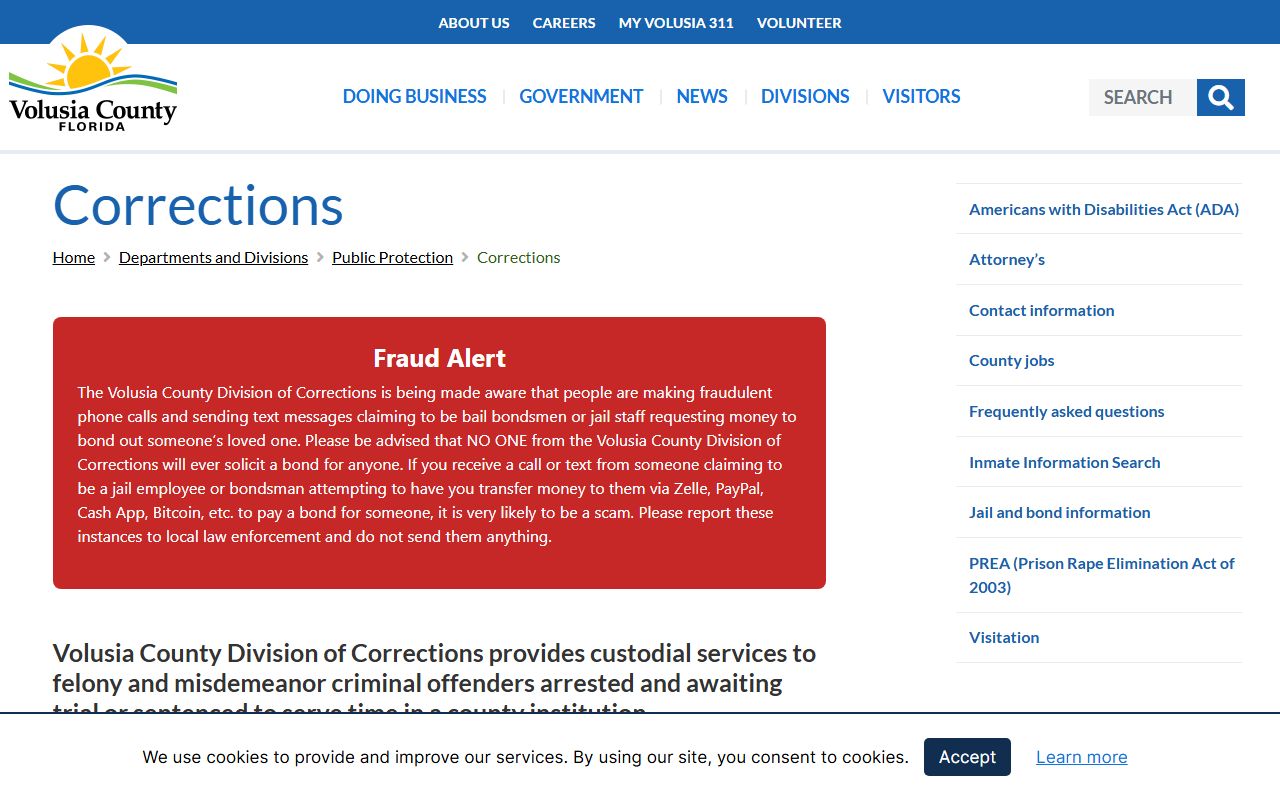 Volusia County Corrections booking records and inmate search results