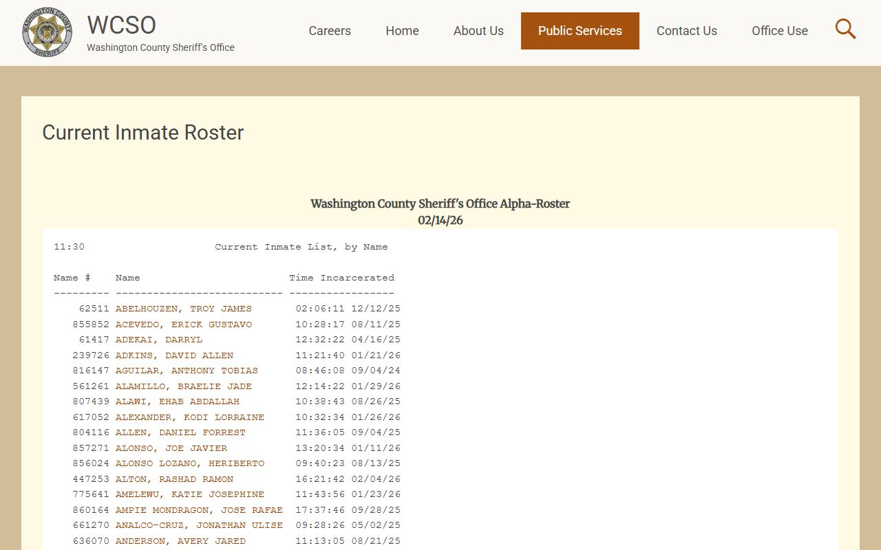 Washington County Sheriff's Office inmate roster and booking records portal