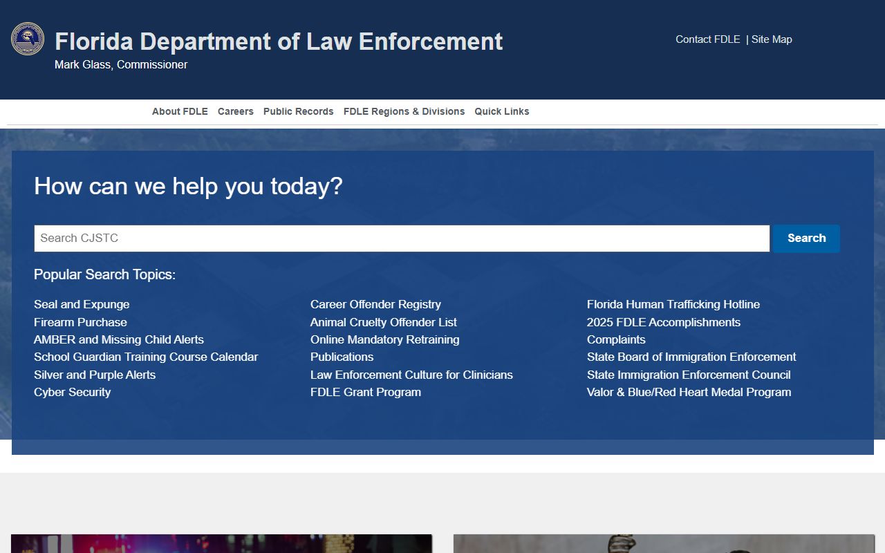 FDLE main website for Florida 24 hour booking records